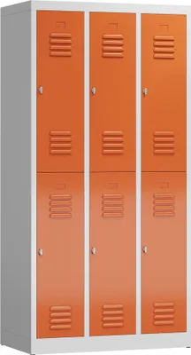 Produktbild von Spind Garderobenschrank 6 Fächer Schließfachschrank 1800 x 900 x 500 mm lichtgrau/feuerrot X-520234