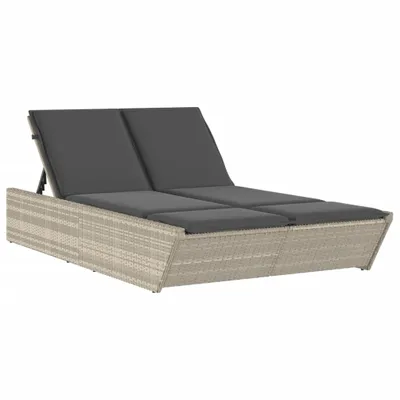 Immagine prodotto di Lettino Prendisole Doppio con Cuscini Grigio Chiaro Polyrattan