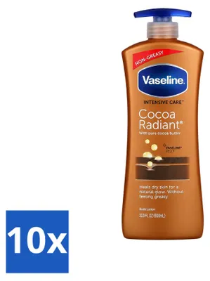 Zdjęcie produktu dla 10 opakowań kremu do ciała Vaseline Cocoa Radiant - intensywnie pielęgnujący - 600 ml - zestaw ekonomiczny - 10 sztuk