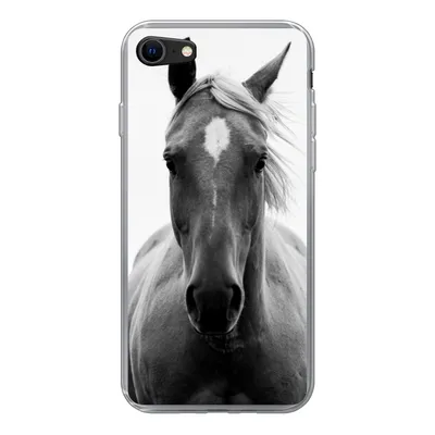 Produktbild von MuchoWow® Handyhülle Schutzhülle Hülle für iPhone 7 Pferd - Schwarz - Weiß - Porträt Silikon Softcase Handy Hülle - Kartenhalter