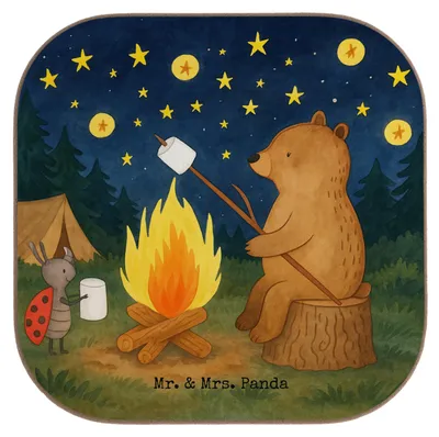 Produktbild von Mr. & Mrs. Panda Untersetzer für Gläser Bär & Marienkäfer Lagerfeuer Design - Weiß - Geschenk, weinflaschenuntersetzer, gläseruntersetzer, Holzuntersetzer