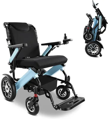 Produktbild von Elektrischer Rollstuhl faltbar Blau – 500W, 24 km Reichweite, 150 kg, Anti-Kipp-Räder