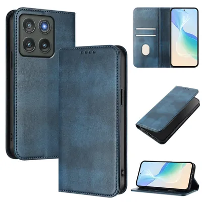 Produktbild von Handyhülle für Motorola Edge (2026), Vintage Leder RFID Schutz Kartenfach Standfunktion Magnetische Klapphülle Blau
