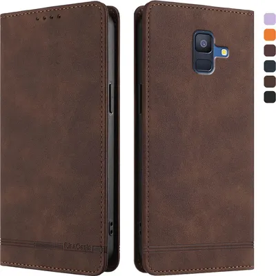Produktbild von Hülle für Samsung Galaxy A6 2018, Retro Kunstleder Ständer Klapphülle mit Kartenfächer und Magnetische Braun