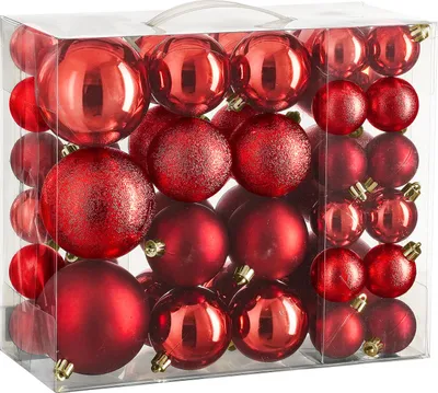 Zdjęcie produktu dla Zestaw 46 sztuk ozdób: czerwone okrągłe ozdoby mix 4,6,8 cm