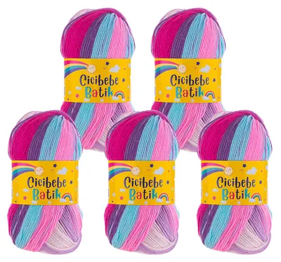 5 x 100g Farbverlaufsgarn Cicibebe Batik Strickgarn Winterwolle Häkelgarn mehrfarbig 30 Cupcake