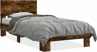 Produktbild von "2026 Promotion" Bettgestell moderne - Räuchereiche - 75x190 cm - Holzwerkstoff und Metall - Polsterbett CC30281