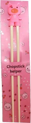 Produktbild von 068 Essstäbchen Chopsticks + 1 Clip Essstäbchenhelfer aus Gummi, Motiv Schweinchen