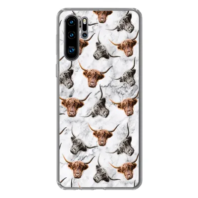 Produktbild von MuchoWow® Handyhülle Schutzhülle Hülle für Huawei P30 Pro Schottischer Highlander - Kuh - Marmor Silikon Softcase Handy Hülle - Schutzdeckel