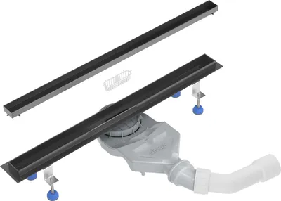 Produktbild von Aquabad Slim Schwarz Matt Duschrinne 70cm mit befliesbarer Blende, inkl. Haarsieb und Viega Ablaufgarnitur