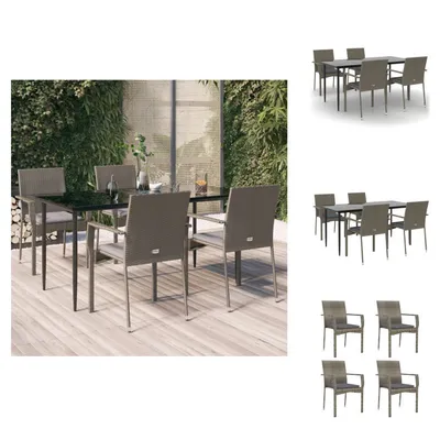 Produktbild von vidaXL 5-tlg. Garten-Essgruppe mit Kissen Schwarz und Grau Poly Rattan -  Gartenmöbel-Sets