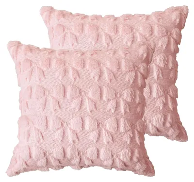 Produktbild von Rosa Schleife Weicher Künstlicher Pelz Jacquard Kissenbezüge im 2er Set, 45x45 cm Plüsch Samt Zierkissen für Schlafzimmerdekoration