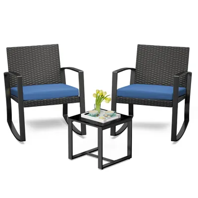 Produktbild von Bealife Poly Rattan Sitzgruppe 3 St, Gartenmöbel Set 2 Personen, Gartenmöbel Set, Balkonmöbel Sitzgarnitur mit Auflagen Blau (1 Tisch + 2 Stühle)