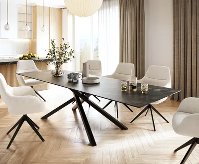 Produktbild von DELIFE Esstisch Edge 300x100cm Keramik Laminam®Noir Desir Braun Mittelfuß Kreuz Schwarz