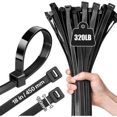 Produktbild von Kabelbinder 450 mm x 10 mm, UV-Beständig, 100 kg Zugfestigkeit, Schwarz, 100 Stück