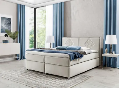 Produktbild von Boxspringbett Schlafzimmerbett Bett DAMIANO DELUX Stoff Beige 120x200cm