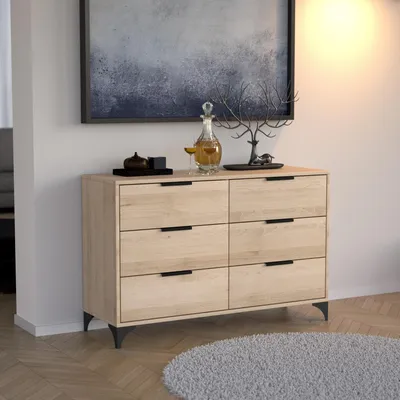 Produktbild von BEAUTYSOFA Kommode Home 120cm Artisan, modernes Sideboard mit 6 Schubladen, Anrichte für Wohnzimmer, Schlafzimmer & Flur mit Griffen und Metallbeinen