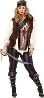 A woman dressed in a pirate costume.