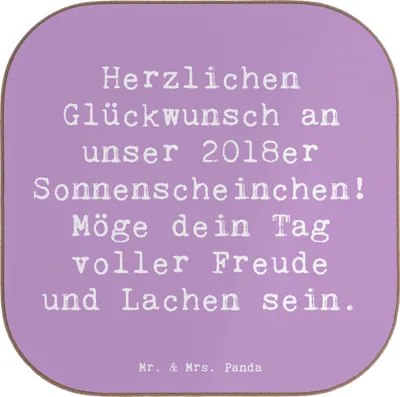 Produktbild von Mr. & Mrs. Panda Untersetzer für Gläser Spruch 2018 Geburtstag Sonnenscheinchen - Lavendeltraum - Geschenk, Happy Birthday, Tischuntersetzer, Holzuntersetzer, Coaster