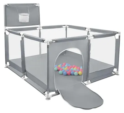 Productafbeelding van Babybox, kinderbox, baby ballenbak, met basketbalring, 126x126x66cm en als loophulp