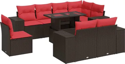 Produktbild von vidaXL 9-tlg. Garten-Sofagarnitur mit Kissen Braun Poly Rattan Akazie