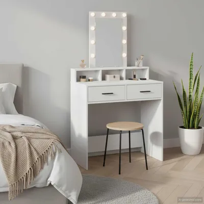 Produktbild von HOMMIE Schminktisch - modernes Design - Kosmetiktisch/Frisiertisch mit Schubladen Weiß 79x41x140cm Holzwerkstoff NEU581353 - Schminktische