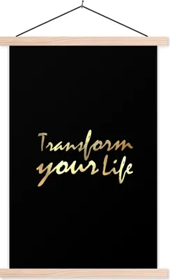 Produktbild von MuchoWow® Textilposter Zitat - Leben - Gold - Schwarz 60x90 cm mit holzfarbenen Rahmen - Textil