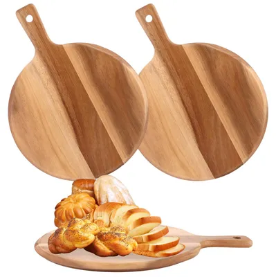 Image de Planche à découper en bois, ronde, diamètre 30,5 cm, lot de 2, avec poignée, pour la cuisine
