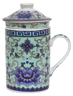 Produktbild von Keramik Teetasse mit Deckel + Sieb für Losen Tee mit (Lila Seerose, 507), Asiatisches Motiv, Porzellan, Tee-Becher