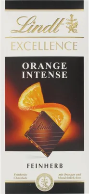 Produktbild von Lindt 460194, dunkle Schokolade, 100 g, Orange, 2189 kJ, 525 kcal, 32 g