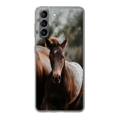 Produktbild von MuchoWow® Handyhülle Schutzhülle Hülle für Samsung Galaxy S21 Pferde - Wald - Berge Silikon Softcase Handy Hülle - Softcase