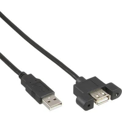 Produktbild von InLine USB 2.0 Anschlusskabel, Stecker A auf Einbaubuchse A, 0,6m, 0,6 m, 0,48 Gbit/s, Schwarz