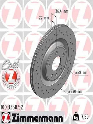 Immagine prodotto di 2x ZIMMERMANN 100.3358.52 Disco freno per asse posteriore