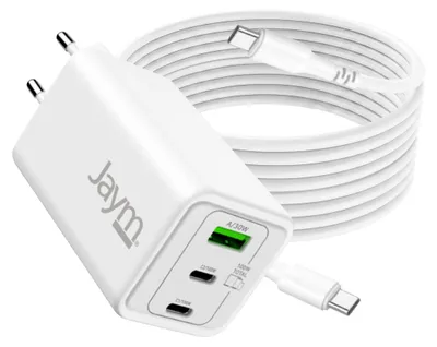Produktbild von Jaym, Universelles GaN Netzladegerät 100W 3 Anschlüsse + 2m USB-C Kabel, Weiß