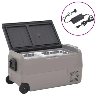 Produktbild von Kühlbox mit Rollen und Adapter Schwarz & Grau 50 L PP & PE