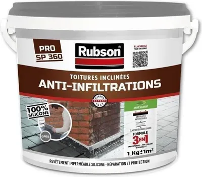 Immagine prodotto di Rivestimento impermeabilizzante, RUBSON Anti-Infiltrations Waterproof, grigio, secchio da 1 kg, resistente ai raggi UV, elasticità 400%