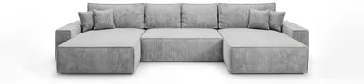 Image de Canapé d’angle CALIFORNIA U gris velours côtelé POSO 55 - fonction couchage, coffre de rangement pour la literie