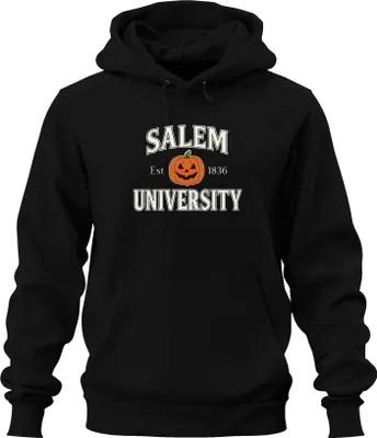 Zdjęcie produktu dla Salem University Halloween Pumpkin Jack O Lantern Vintage Retro Uni Bluza z kapturem, Czarny, XXL