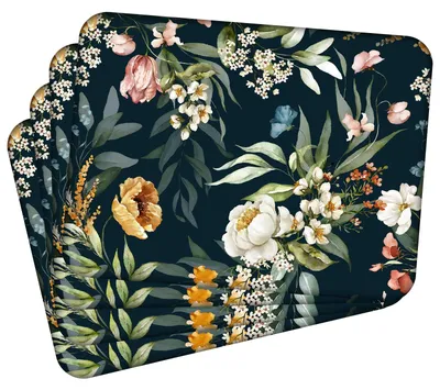Produktbild von MG Design Set aus 4 Kork-Platzsets - Flowers 1 - 30 x 40 cm - hitzebeständig & abwischbar, mit Korkrückseite