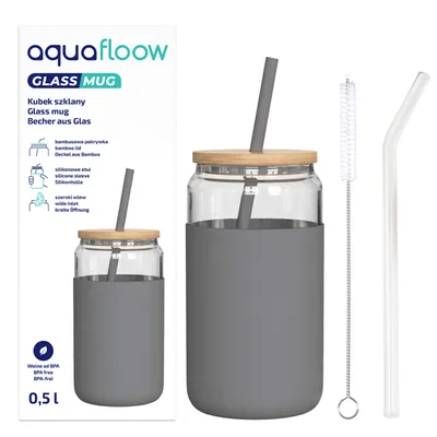 Produktbild von AquaFloow Glasbecher mit Silikonhülle 500 ml – Grau