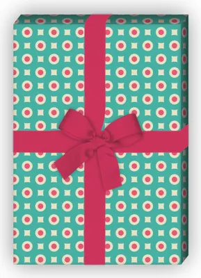 Produktbild von Grafik Design Geschenkpapier mit Muster in 70er Jahre Farben, türkis - G8697, 32 x 48cm