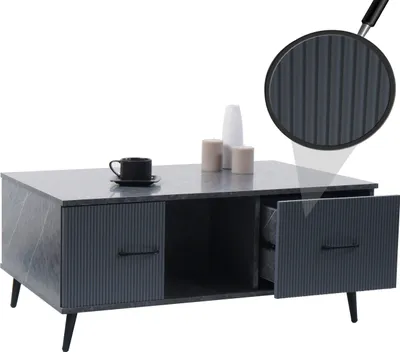 Produktbild von Couchtisch HWC-N89, Beistelltisch Sofatisch, Schubladen Türen Fächer Melamin Holz, 43x100x60cm  Marmor-Optik grau