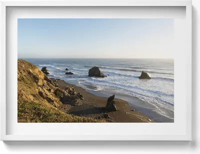Produktbild von Küstenlandschaft am Meer– Wandbild mit Rahmen – Gerahmtes Bild  – Wanddekoration – 70x50 cm –  Schwarz Rahmen