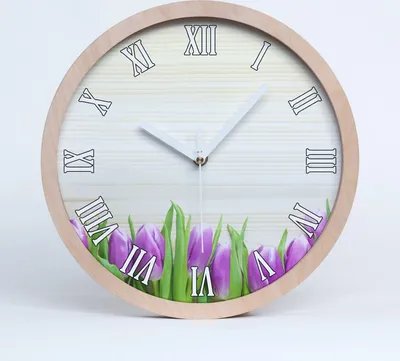 Produktbild von Holzuhr 25fi cm wanduhr - weiße Spitzen - lila Tulpen