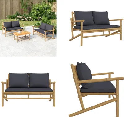 Produktbild von vidaXL Gartenbank mit Dunkelgrauen Kissen Bambus - Gartenbank - Gartenbänke - Garten Sitzbank - Outdoor Sitzbank