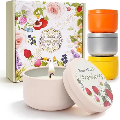Imagen del producto de Conjunto de cuatro velas aromáticas hechas de cera de soja: un regalo elegante para mujeres