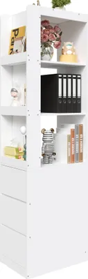 Produktbild von Merax schmales 200cm Bücherregal mit 3 offenen Fächern und 3 Schubladen, beidseitig stellbar, Standregal, Vitrine, Weiß