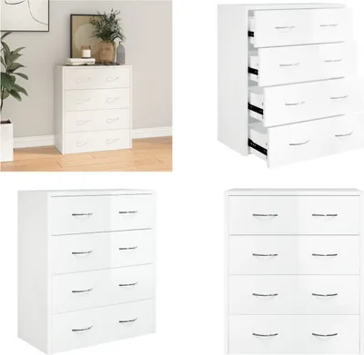 Produktbild von vidaXL Kommode mit 4 Schubladen 60x30,5x71 cm Hochglanz Weiß - Sideboard - Sideboards - Schrank - Aufbewahrungsschrank