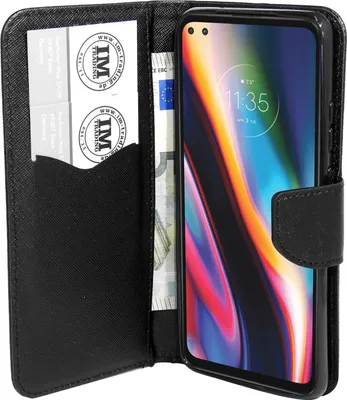Produktbild von Buch Tasche "Fancy" kompatibel mit MOTOROLA MOTO G 5G Handy Hülle Etui Brieftasche Schutzhülle mit Standfunktion, Kartenfach Schwarz