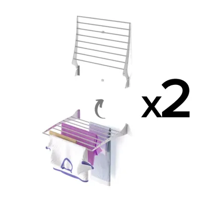 Produktbild von 2x Wand Wäscheständer, Wäscheständer für Wände, verschließbar Wäscheleine für drinnen und draußen in Aluminium und Stahl, Foxydry Fold 60 cm